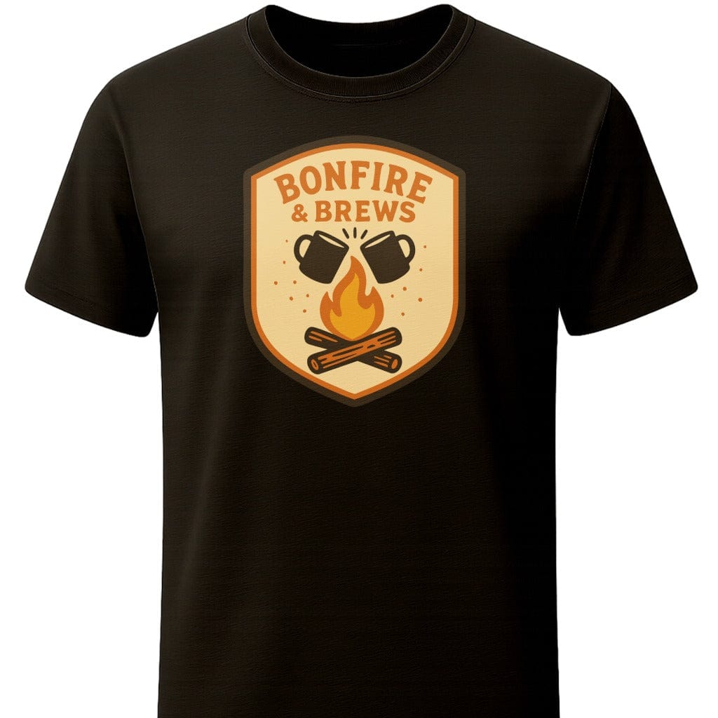 Bonfire & Brews T-Shirt In S / Black Lightweight adventure tee for outdoor lovers Perfect for hiking camping or road trips Made from soft breathable cotton for all-day comfort Ideal for nature lovers and adventurers FAYO Threads outdoor apparel remember Fun Awaits You Outside