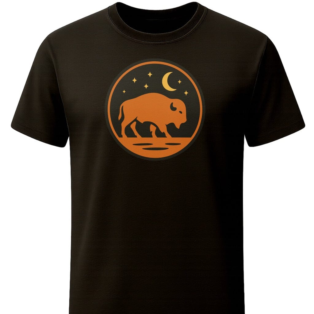Buffalo Moon T-Shirt In S / Black Lightweight adventure tee for outdoor lovers Perfect for hiking camping or road trips Made from soft breathable cotton for all-day comfort Ideal for nature lovers and adventurers FAYO Threads outdoor apparel remember Fun Awaits You Outside
