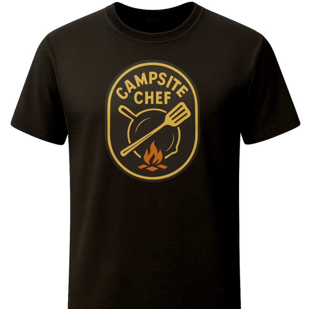 Campsite Chef T-Shirt In S / Black Lightweight adventure tee for outdoor lovers Perfect for hiking camping or road trips Made from soft breathable cotton for all-day comfort Ideal for nature lovers and adventurers FAYO Threads outdoor apparel remember Fun Awaits You Outside