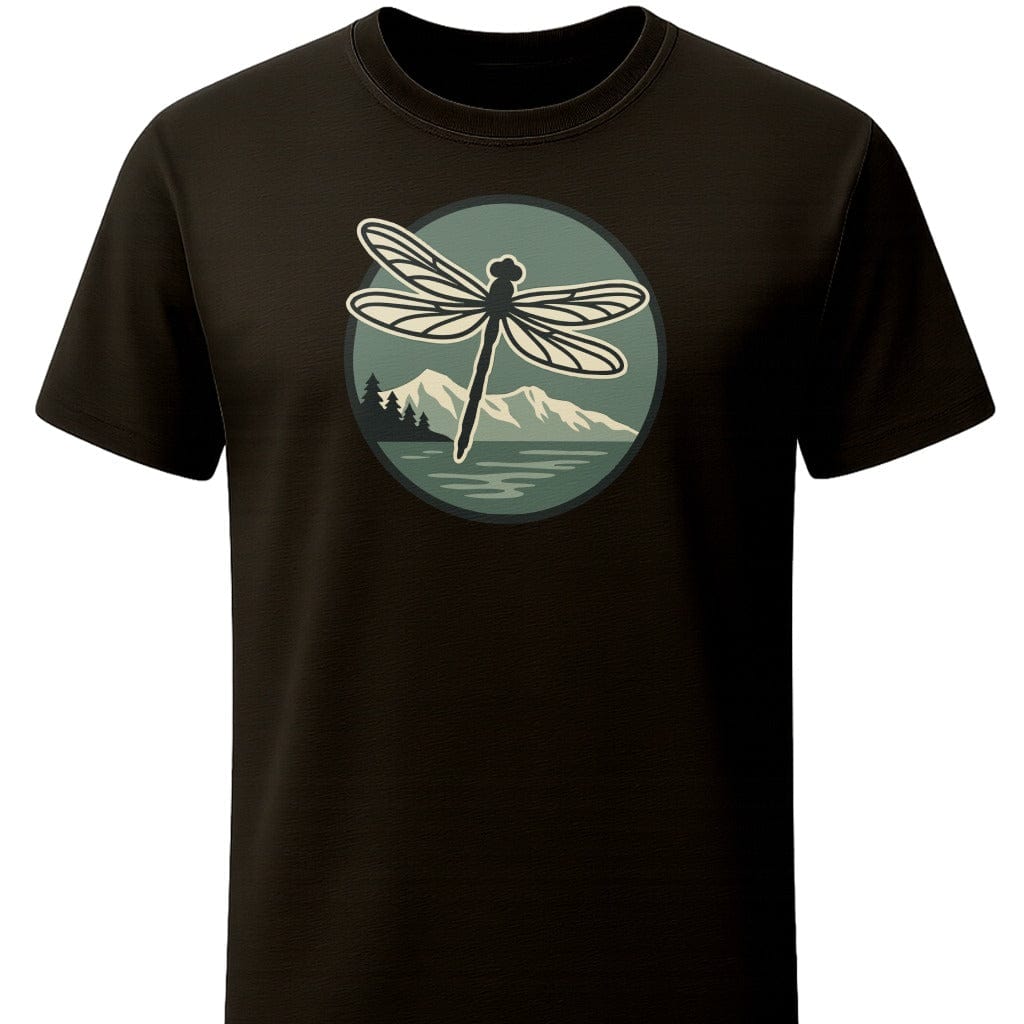 Dragonfly Mountain T-Shirt In S / Black Lightweight adventure tee for outdoor lovers Perfect for hiking camping or road trips Made from soft breathable cotton for all-day comfort Ideal for nature lovers and adventurers FAYO Threads outdoor apparel remember Fun Awaits You Outside