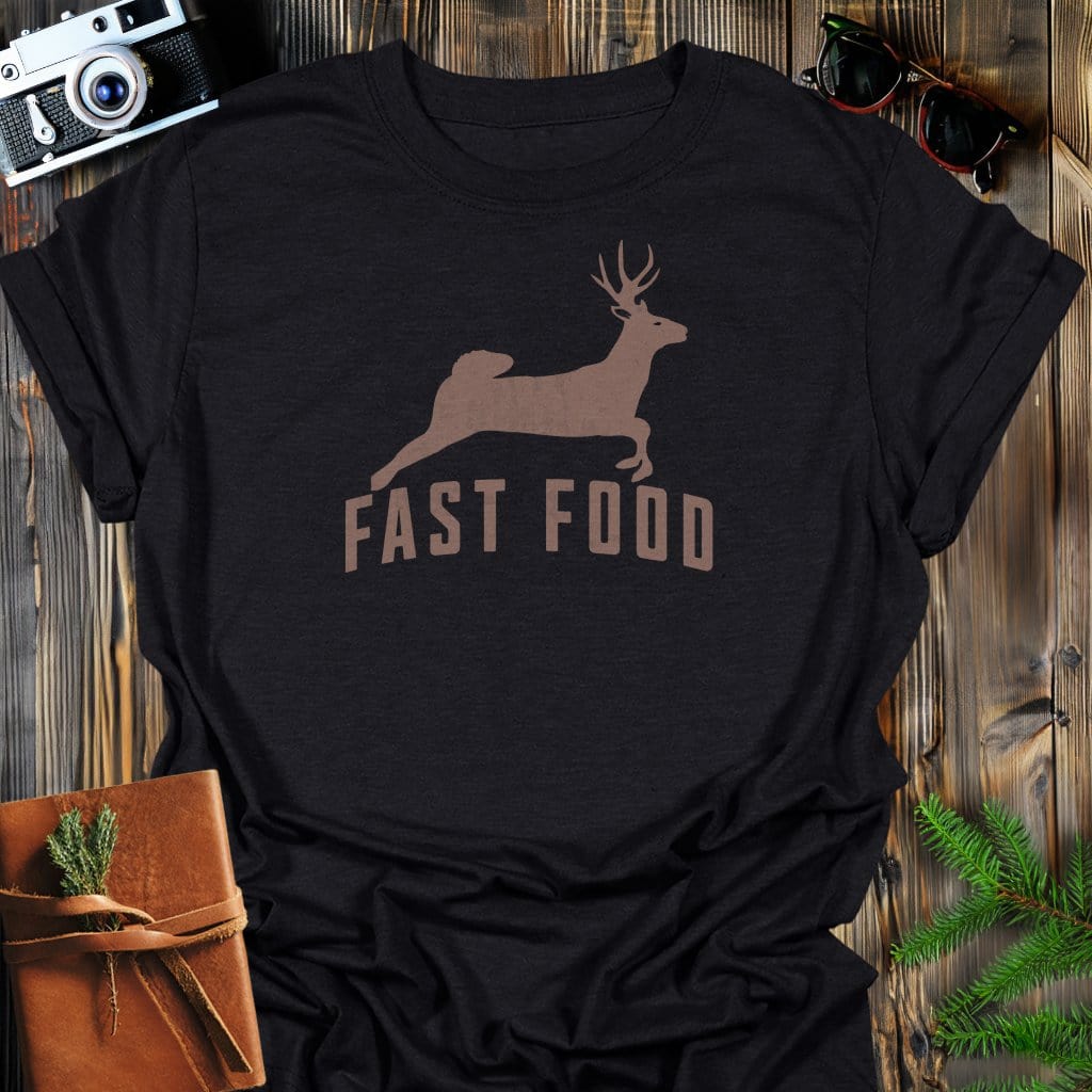 Fast Food T-Shirt In Black / S Lightweight adventure tee for outdoor lovers Perfect for hiking camping or road trips Made from soft breathable cotton for all-day comfort Ideal for nature lovers and adventurers FAYO Threads outdoor apparel remember Fun Awaits You Outside