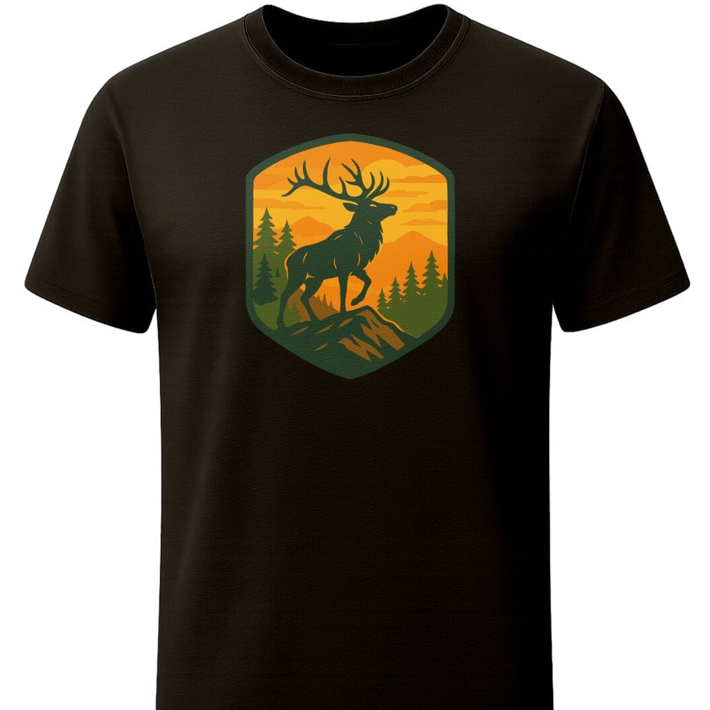 Majestic Retro Elk T-Shirt In S / Black Lightweight adventure tee for outdoor lovers Perfect for hiking camping or road trips Made from soft breathable cotton for all-day comfort Ideal for nature lovers and adventurers FAYO Threads outdoor apparel remember Fun Awaits You Outside