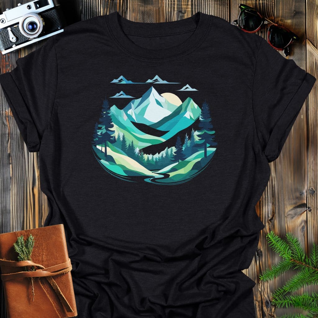 Majestic Valley T-Shirt In Black / S Lightweight adventure tee for outdoor lovers Perfect for hiking camping or road trips Made from soft breathable cotton for all-day comfort Ideal for nature lovers and adventurers FAYO Threads outdoor apparel remember Fun Awaits You Outside