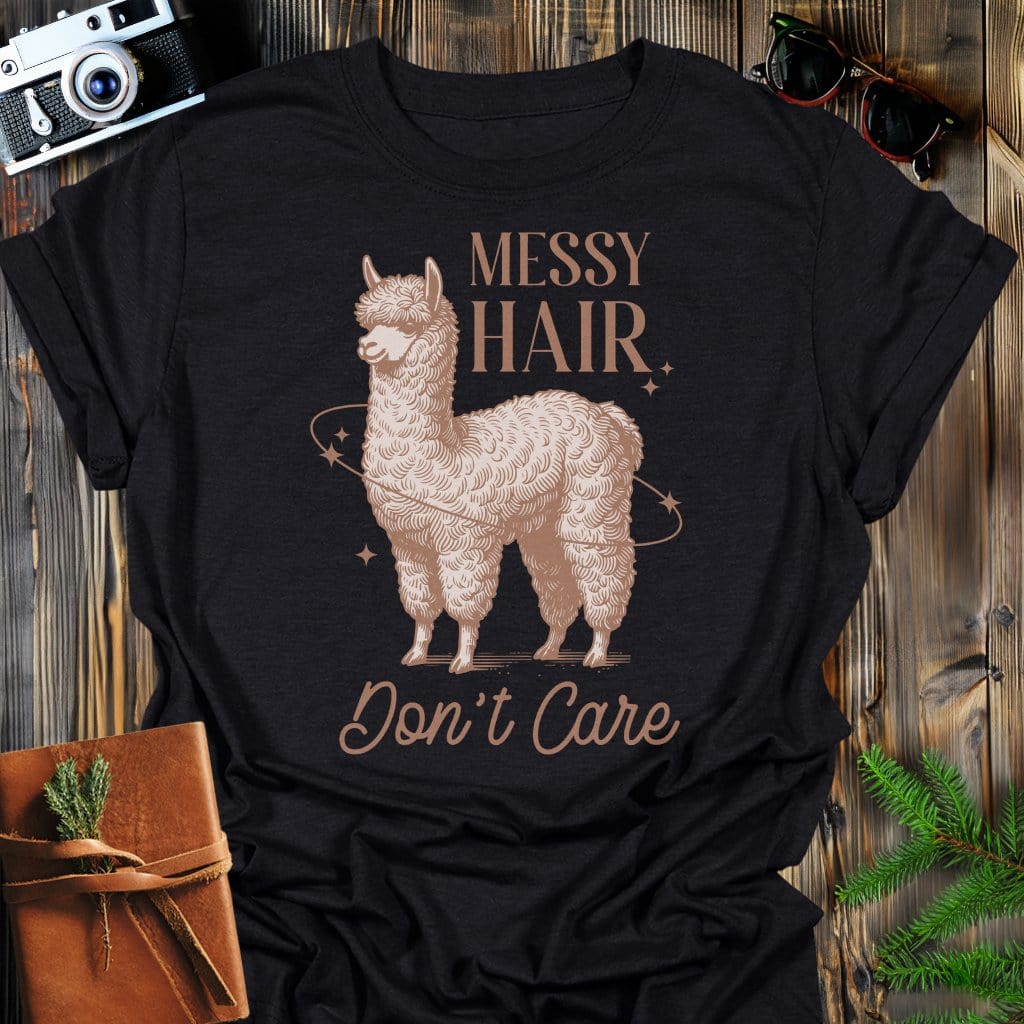 Messy Hair T-Shirt In Black / S Lightweight adventure tee for outdoor lovers Perfect for hiking camping or road trips Made from soft breathable cotton for all-day comfort Ideal for nature lovers and adventurers FAYO Threads outdoor apparel remember Fun Awaits You Outside