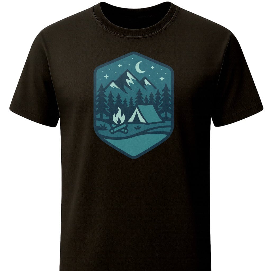 Midnight Bonfire T-Shirt In S / Black Lightweight adventure tee for outdoor lovers Perfect for hiking camping or road trips Made from soft breathable cotton for all-day comfort Ideal for nature lovers and adventurers FAYO Threads outdoor apparel remember Fun Awaits You Outside