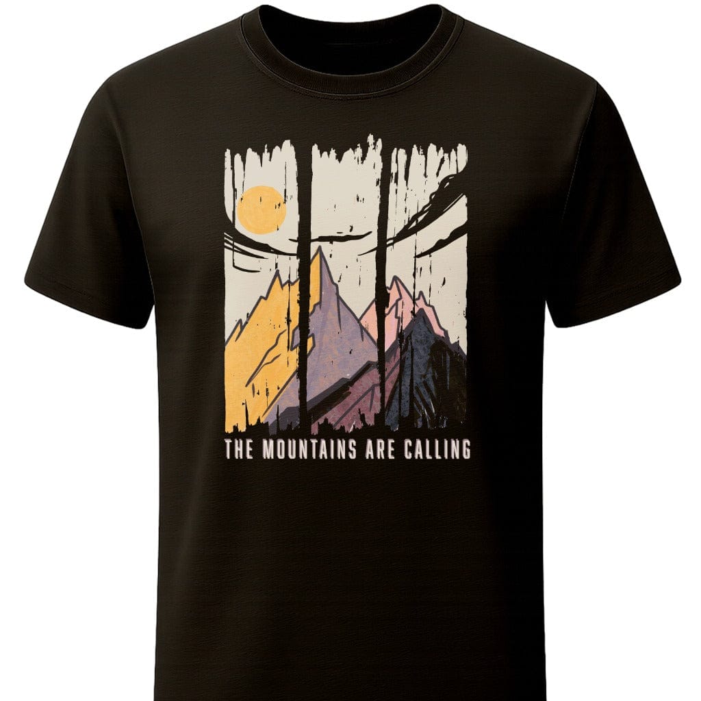 Mountains are Calling Vintage Sunset T-Shirt In S / Black Lightweight adventure tee for outdoor lovers Perfect for hiking camping or road trips Made from soft breathable cotton for all-day comfort Ideal for nature lovers and adventurers FAYO Threads outdoor apparel remember Fun Awaits You Outside
