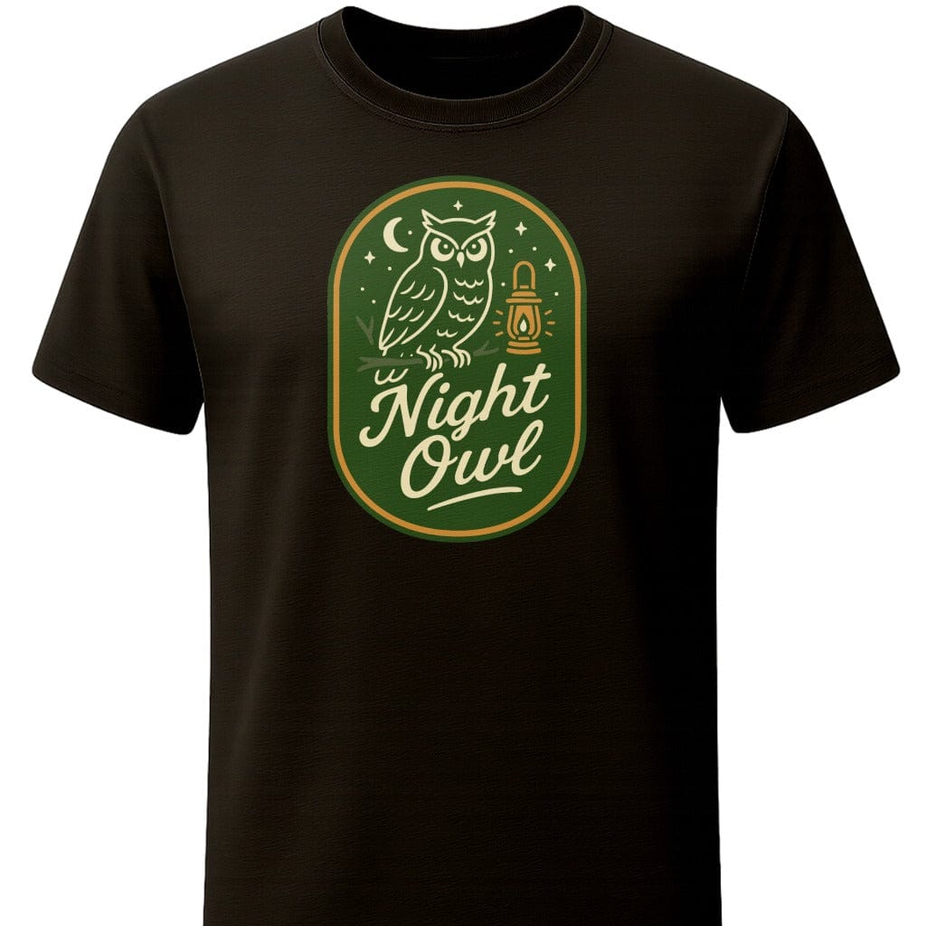 Night Owl T-Shirt In S / Black Lightweight adventure tee for outdoor lovers Perfect for hiking camping or road trips Made from soft breathable cotton for all-day comfort Ideal for nature lovers and adventurers FAYO Threads outdoor apparel remember Fun Awaits You Outside