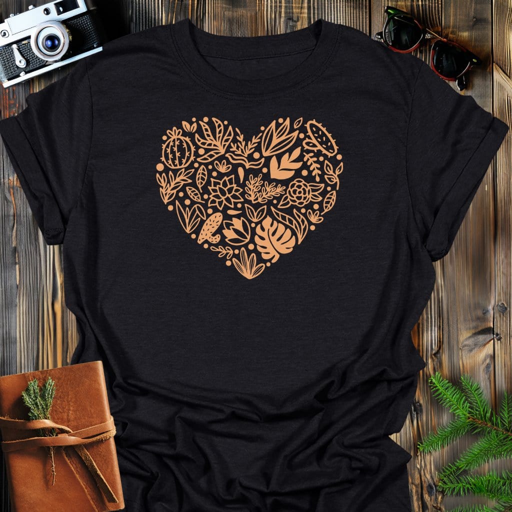 Planted Heart T-Shirt In Black / S Lightweight adventure tee for outdoor lovers Perfect for hiking camping or road trips Made from soft breathable cotton for all-day comfort Ideal for nature lovers and adventurers FAYO Threads outdoor apparel remember Fun Awaits You Outside