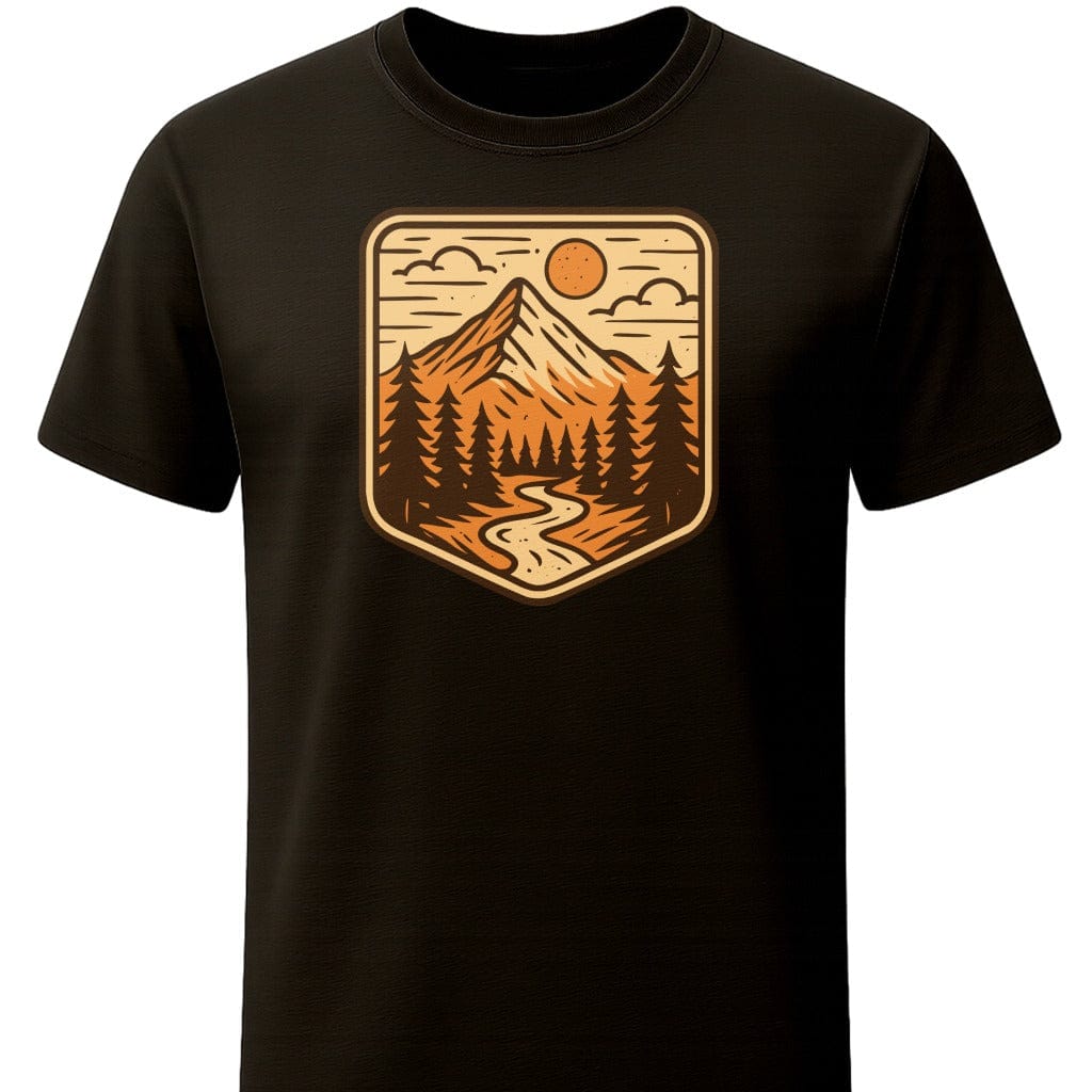 Retro Mountain River T-Shirt In S / Black Lightweight adventure tee for outdoor lovers Perfect for hiking camping or road trips Made from soft breathable cotton for all-day comfort Ideal for nature lovers and adventurers FAYO Threads outdoor apparel remember Fun Awaits You Outside