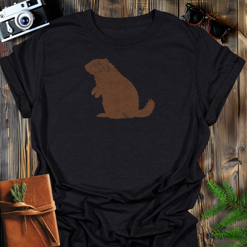 Rustic Marmot T-Shirt In Black / S Lightweight adventure tee for outdoor lovers Perfect for hiking camping or road trips Made from soft breathable cotton for all-day comfort Ideal for nature lovers and adventurers FAYO Threads outdoor apparel remember Fun Awaits You Outside