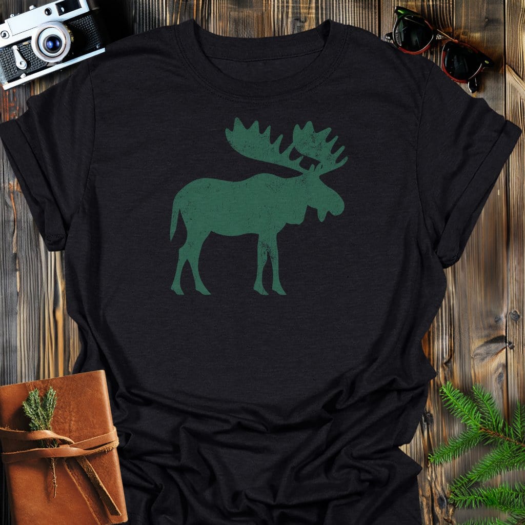 Rustic Moose T-Shirt In Black / S Lightweight adventure tee for outdoor lovers Perfect for hiking camping or road trips Made from soft breathable cotton for all-day comfort Ideal for nature lovers and adventurers FAYO Threads outdoor apparel remember Fun Awaits You Outside
