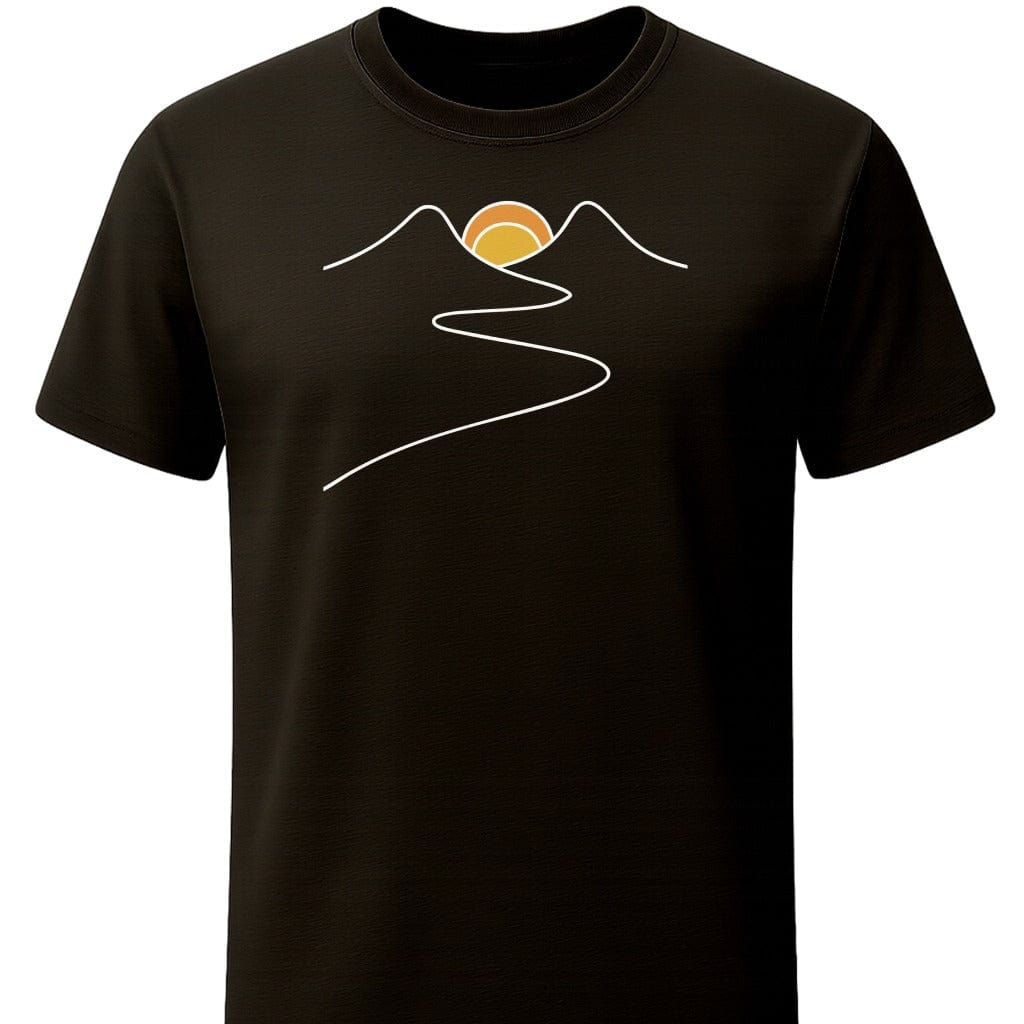 Sunset Path T-Shirt In S / Black Lightweight adventure tee for outdoor lovers Perfect for hiking camping or road trips Made from soft breathable cotton for all-day comfort Ideal for nature lovers and adventurers FAYO Threads outdoor apparel remember Fun Awaits You Outside