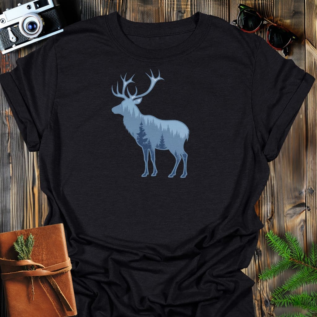 Wild Elk T-Shirt In Black / S Lightweight adventure tee for outdoor lovers Perfect for hiking camping or road trips Made from soft breathable cotton for all-day comfort Ideal for nature lovers and adventurers FAYO Threads outdoor apparel remember Fun Awaits You Outside