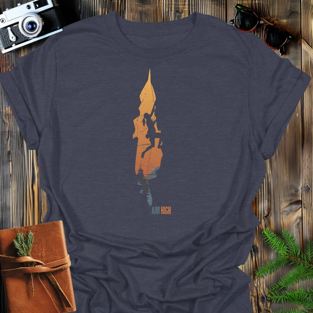 Aim High Climb T-Shirt In Dark Heather / S Lightweight adventure tee for outdoor lovers Perfect for hiking camping or road trips Made from soft breathable cotton for all-day comfort Ideal for nature lovers and adventurers FAYO Threads outdoor apparel remember Fun Awaits You Outside