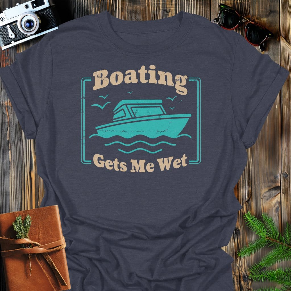Boating Gets Me Wet T-Shirt In Dark Heather / S Lightweight adventure tee for outdoor lovers Perfect for hiking camping or road trips Made from soft breathable cotton for all-day comfort Ideal for nature lovers and adventurers FAYO Threads outdoor apparel remember Fun Awaits You Outside