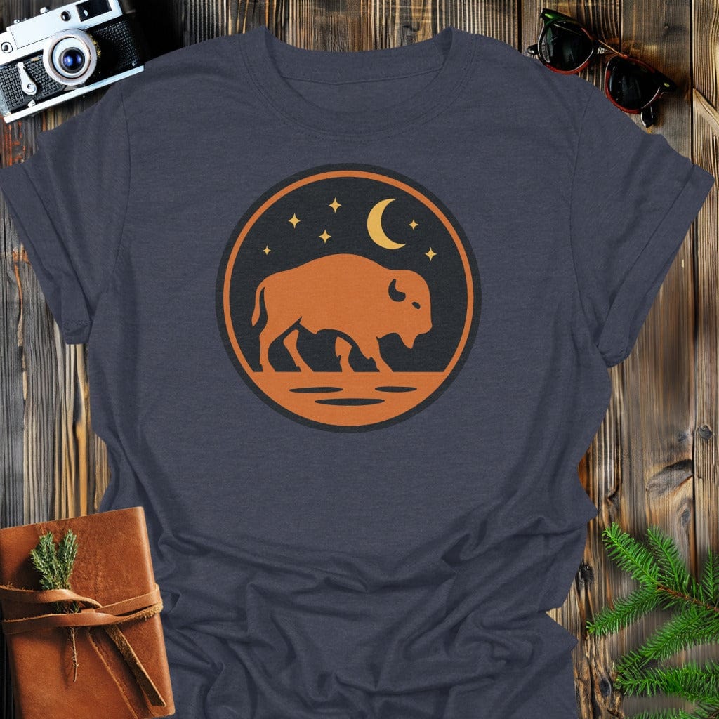 Buffalo Moon T-Shirt In S / Dark Heather Lightweight adventure tee for outdoor lovers Perfect for hiking camping or road trips Made from soft breathable cotton for all-day comfort Ideal for nature lovers and adventurers FAYO Threads outdoor apparel remember Fun Awaits You Outside