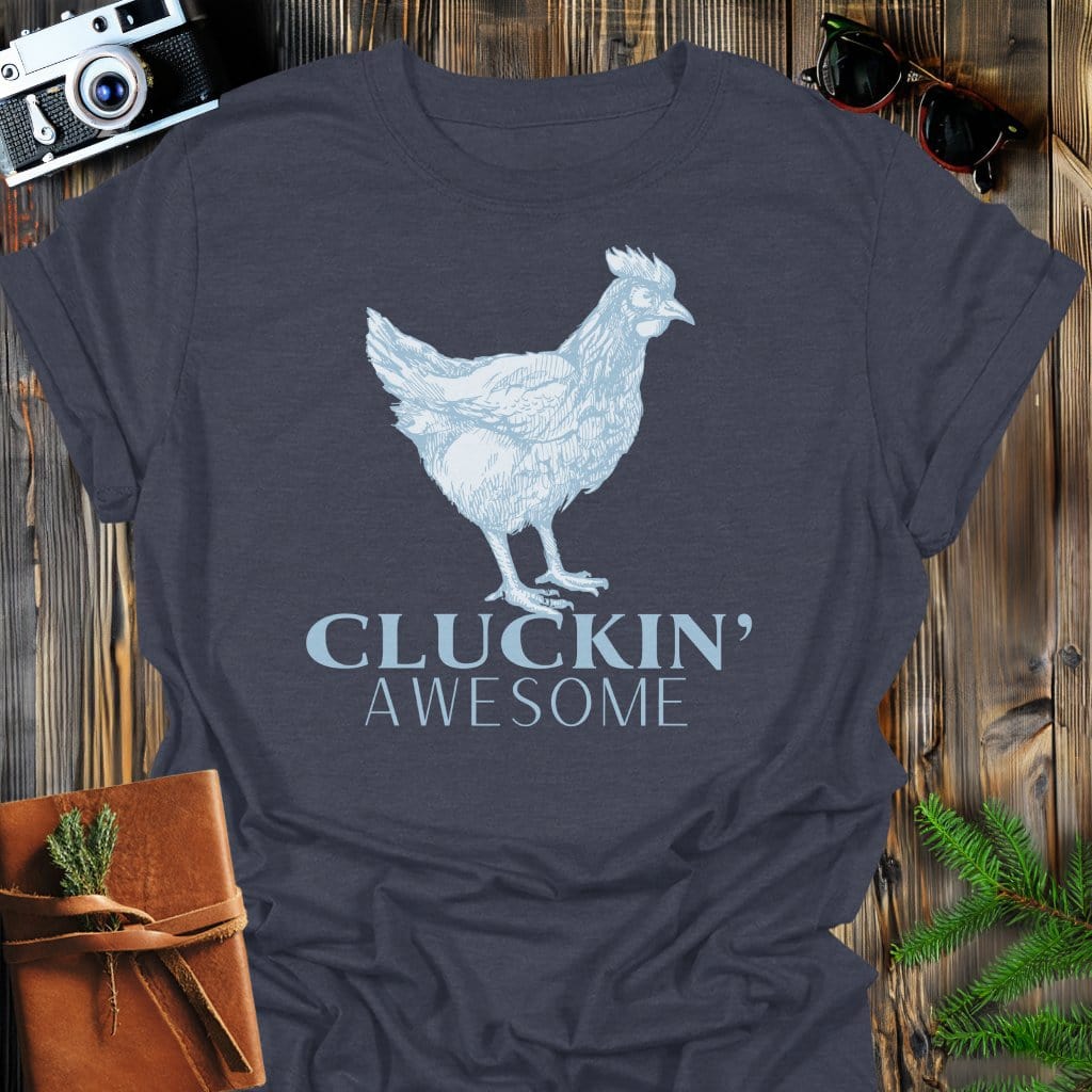 Cluckin' Awesome T-Shirt In Dark Heather / S Lightweight adventure tee for outdoor lovers Perfect for hiking camping or road trips Made from soft breathable cotton for all-day comfort Ideal for nature lovers and adventurers FAYO Threads outdoor apparel remember Fun Awaits You Outside