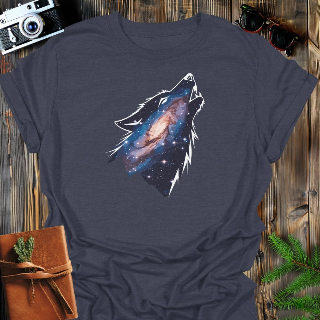 Cosmic Howl T-Shirt In Dark Heather / S Lightweight adventure tee for outdoor lovers Perfect for hiking camping or road trips Made from soft breathable cotton for all-day comfort Ideal for nature lovers and adventurers FAYO Threads outdoor apparel remember Fun Awaits You Outside