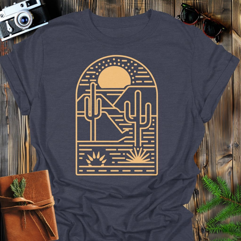 Desert Sun T-Shirt In Dark Heather / S Lightweight adventure tee for outdoor lovers Perfect for hiking camping or road trips Made from soft breathable cotton for all-day comfort Ideal for nature lovers and adventurers FAYO Threads outdoor apparel remember Fun Awaits You Outside