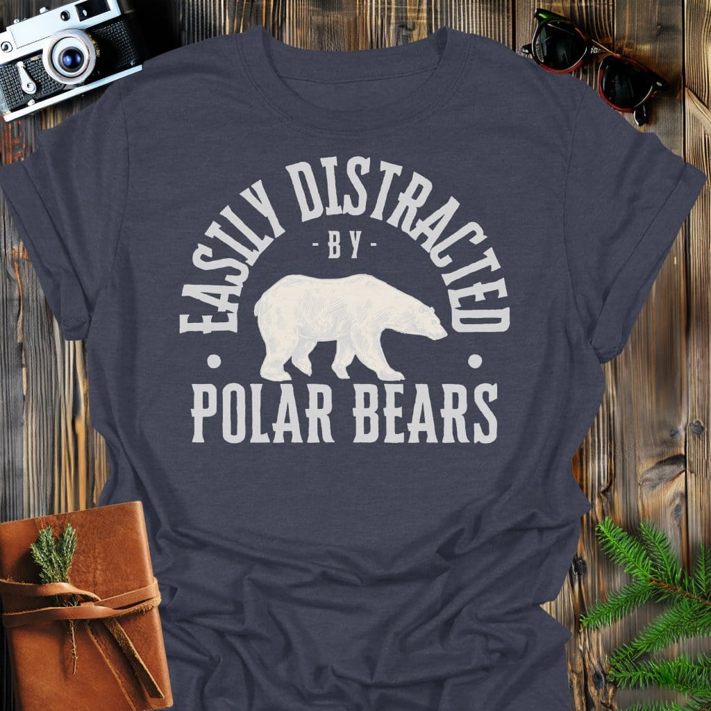 Distracted by Polar Bears T-Shirt In S / Dark Heather Lightweight adventure tee for outdoor lovers Perfect for hiking camping or road trips Made from soft breathable cotton for all-day comfort Ideal for nature lovers and adventurers FAYO Threads outdoor apparel remember Fun Awaits You Outside