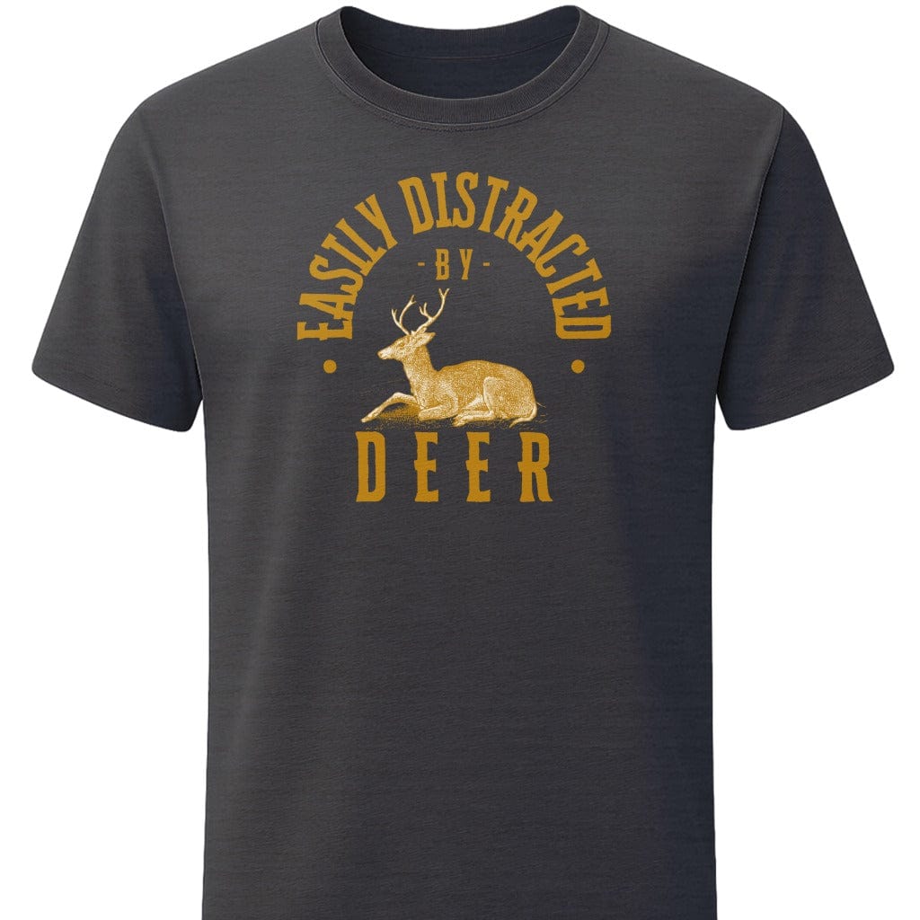 Easily Distracted By Deer T-Shirt In S / Dark Heather Lightweight adventure tee for outdoor lovers Perfect for hiking camping or road trips Made from soft breathable cotton for all-day comfort Ideal for nature lovers and adventurers FAYO Threads outdoor apparel remember Fun Awaits You Outside