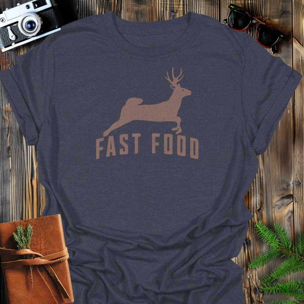 Fast Food T-Shirt In Dark Heather / S Lightweight adventure tee for outdoor lovers Perfect for hiking camping or road trips Made from soft breathable cotton for all-day comfort Ideal for nature lovers and adventurers FAYO Threads outdoor apparel remember Fun Awaits You Outside