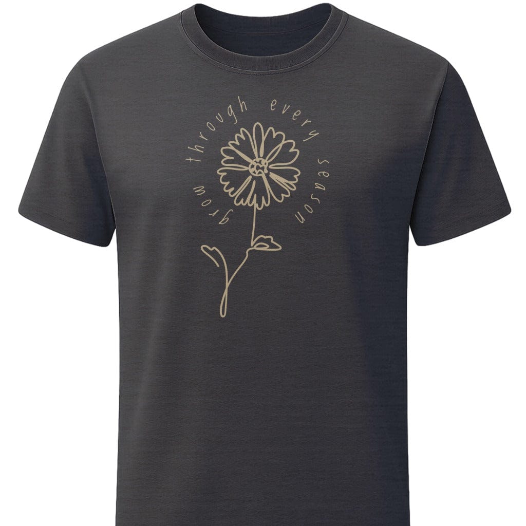 Grow Through Every Season T-Shirt In S / Dark Heather Lightweight adventure tee for outdoor lovers Perfect for hiking camping or road trips Made from soft breathable cotton for all-day comfort Ideal for nature lovers and adventurers FAYO Threads outdoor apparel remember Fun Awaits You Outside