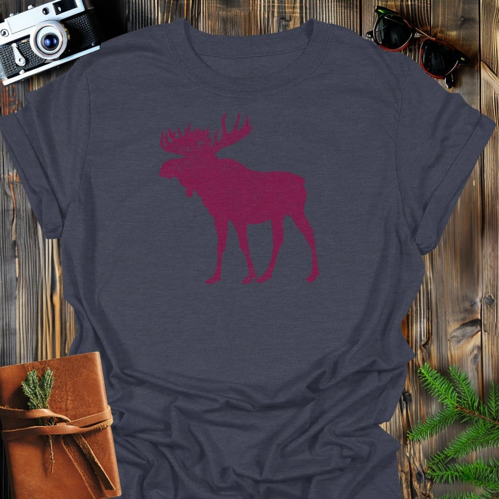 Majestic Moose T-Shirt In Dark Heather / S Lightweight adventure tee for outdoor lovers Perfect for hiking camping or road trips Made from soft breathable cotton for all-day comfort Ideal for nature lovers and adventurers FAYO Threads outdoor apparel remember Fun Awaits You Outside