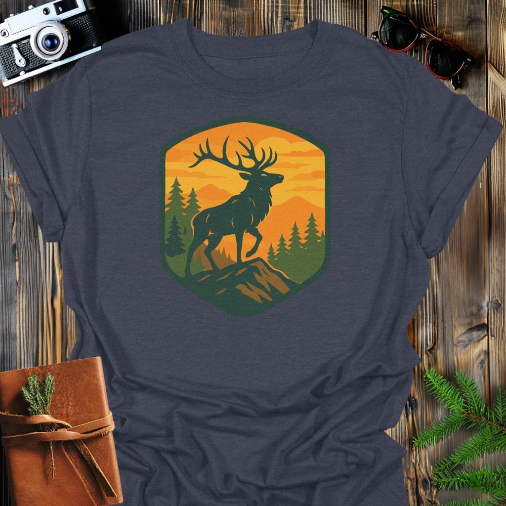 Majestic Retro Elk T-Shirt In S / Dark Heather Lightweight adventure tee for outdoor lovers Perfect for hiking camping or road trips Made from soft breathable cotton for all-day comfort Ideal for nature lovers and adventurers FAYO Threads outdoor apparel remember Fun Awaits You Outside