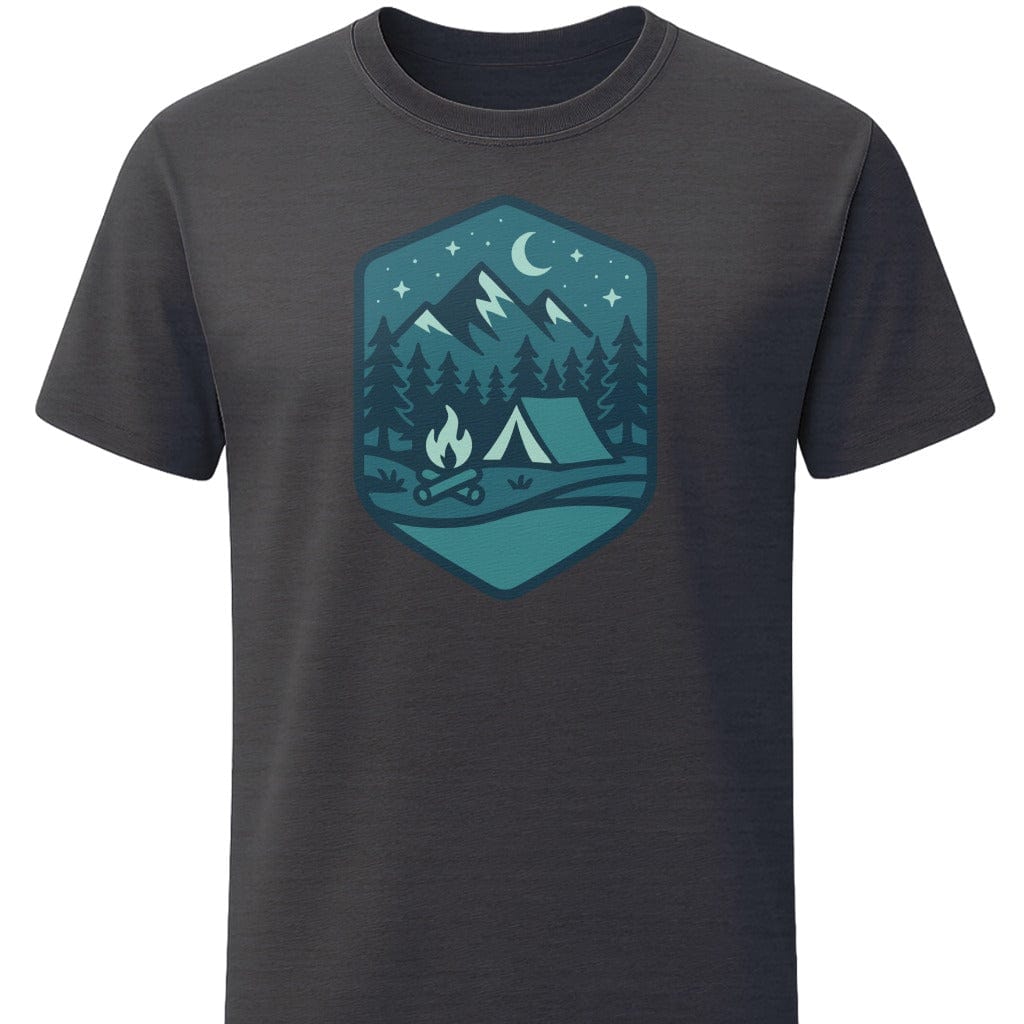 Midnight Bonfire T-Shirt In S / Dark Heather Lightweight adventure tee for outdoor lovers Perfect for hiking camping or road trips Made from soft breathable cotton for all-day comfort Ideal for nature lovers and adventurers FAYO Threads outdoor apparel remember Fun Awaits You Outside