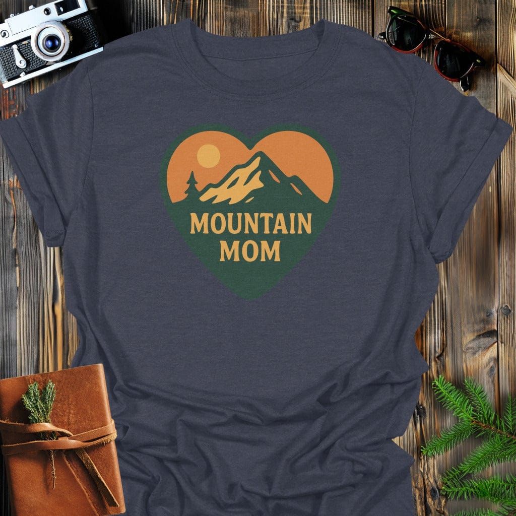 Mountain Mom Heart T-Shirt In S / Dark Heather Lightweight adventure tee for outdoor lovers Perfect for hiking camping or road trips Made from soft breathable cotton for all-day comfort Ideal for nature lovers and adventurers FAYO Threads outdoor apparel remember Fun Awaits You Outside