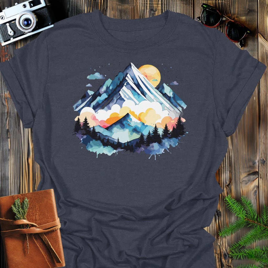 Painted Peaks T-Shirt In Dark Heather / S Lightweight adventure tee for outdoor lovers Perfect for hiking camping or road trips Made from soft breathable cotton for all-day comfort Ideal for nature lovers and adventurers FAYO Threads outdoor apparel remember Fun Awaits You Outside