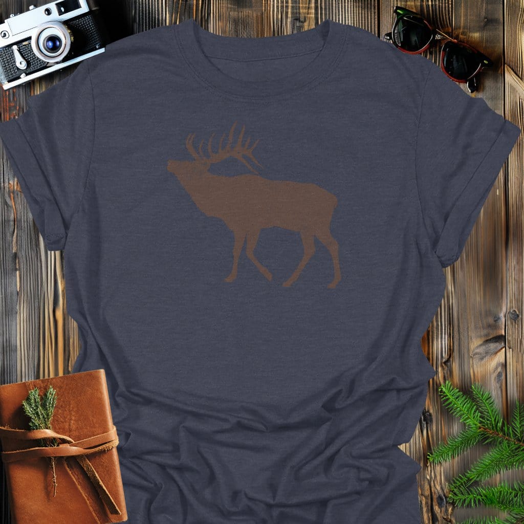 Rustic Elk T-Shirt In Dark Heather / S Lightweight adventure tee for outdoor lovers Perfect for hiking camping or road trips Made from soft breathable cotton for all-day comfort Ideal for nature lovers and adventurers FAYO Threads outdoor apparel remember Fun Awaits You Outside