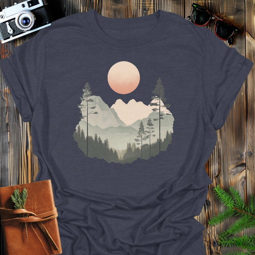 Serene Peaks T-Shirt In Dark Heather / S Lightweight adventure tee for outdoor lovers Perfect for hiking camping or road trips Made from soft breathable cotton for all-day comfort Ideal for nature lovers and adventurers FAYO Threads outdoor apparel remember Fun Awaits You Outside