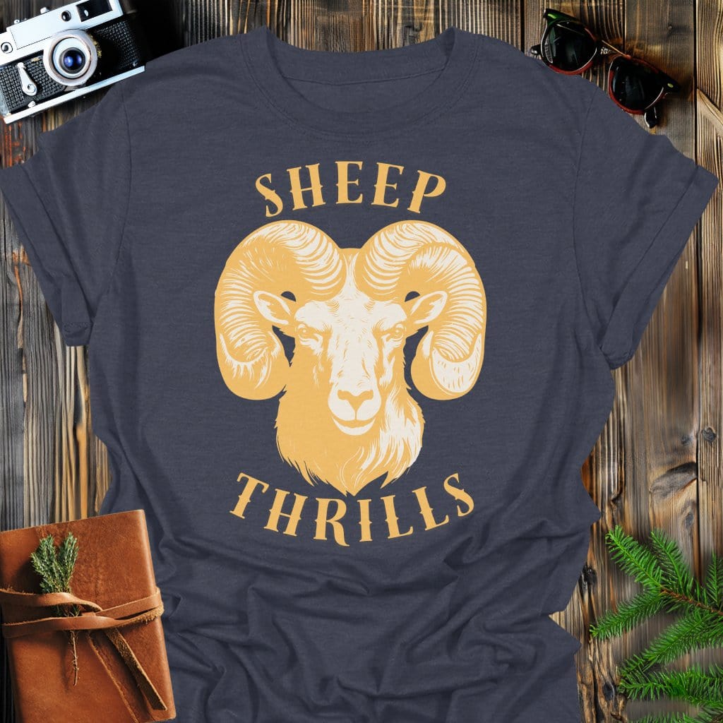 Sheep Thrills T-Shirt In Dark Heather / S Lightweight adventure tee for outdoor lovers Perfect for hiking camping or road trips Made from soft breathable cotton for all-day comfort Ideal for nature lovers and adventurers FAYO Threads outdoor apparel remember Fun Awaits You Outside