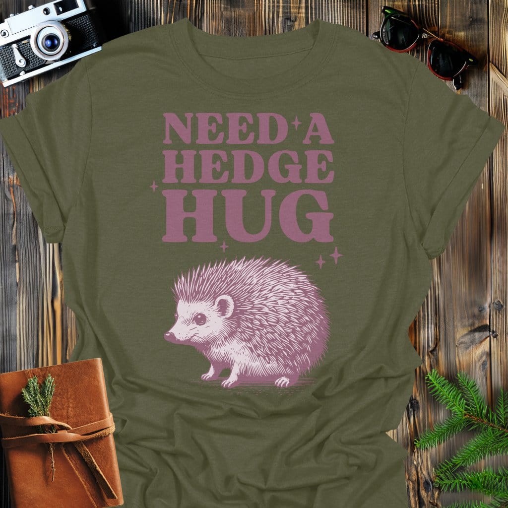 Hedge Hug T-Shirt In Military Green / S Lightweight adventure tee for outdoor lovers Perfect for hiking camping or road trips Made from soft breathable cotton for all-day comfort Ideal for nature lovers and adventurers FAYO Threads outdoor apparel remember Fun Awaits You Outside