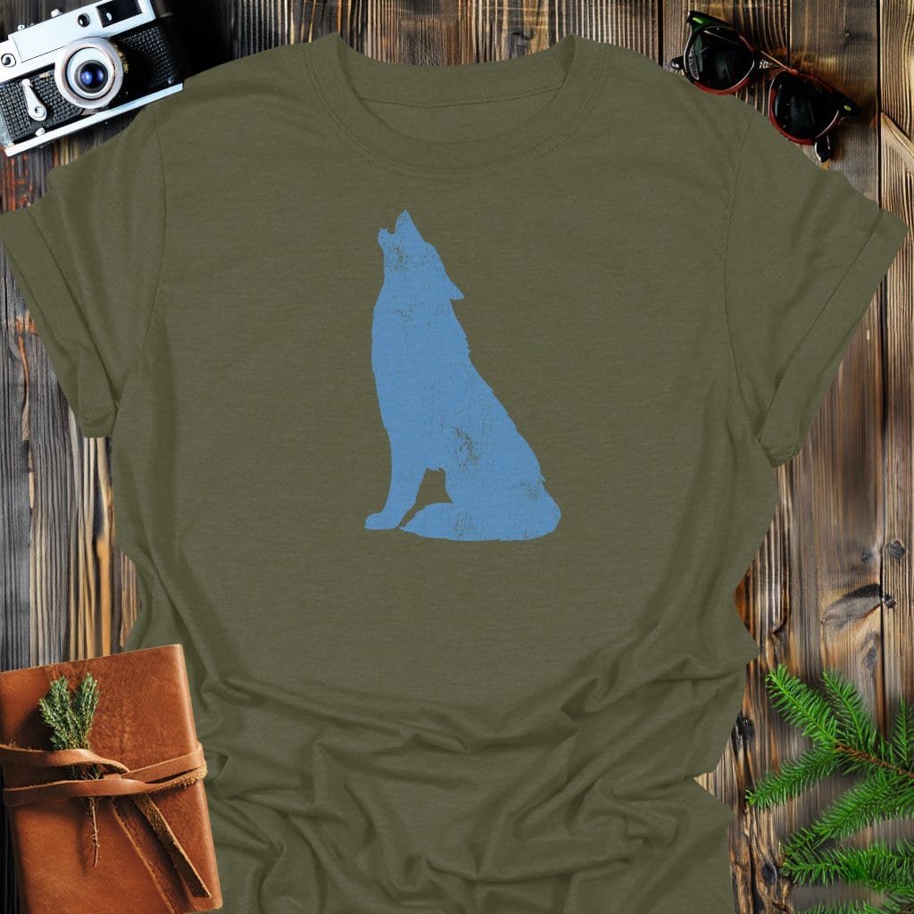 Lone Howl T-Shirt In Military Green / S Lightweight adventure tee for outdoor lovers Perfect for hiking camping or road trips Made from soft breathable cotton for all-day comfort Ideal for nature lovers and adventurers FAYO Threads outdoor apparel remember Fun Awaits You Outside