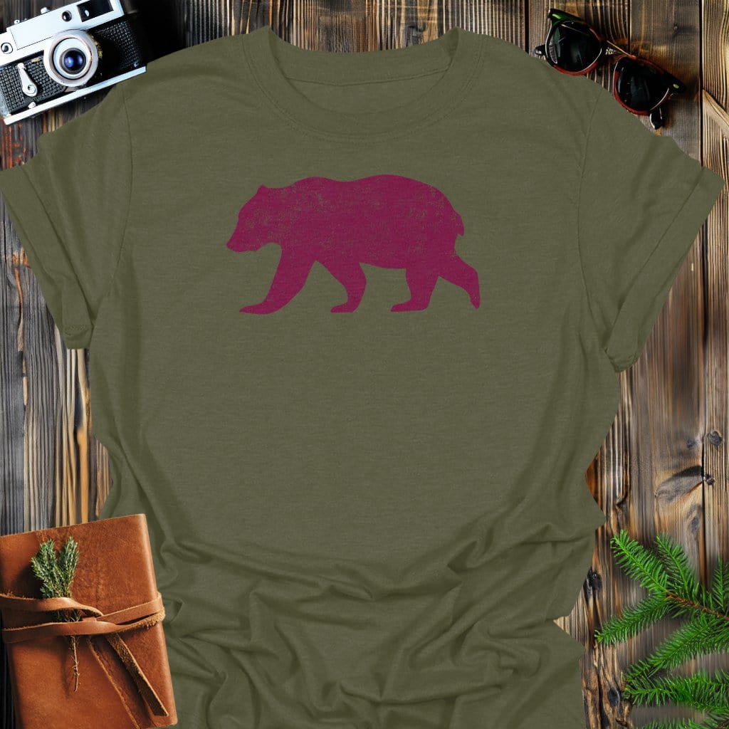 Roaming Bear T-Shirt In Military Green / S Lightweight adventure tee for outdoor lovers Perfect for hiking camping or road trips Made from soft breathable cotton for all-day comfort Ideal for nature lovers and adventurers FAYO Threads outdoor apparel remember Fun Awaits You Outside