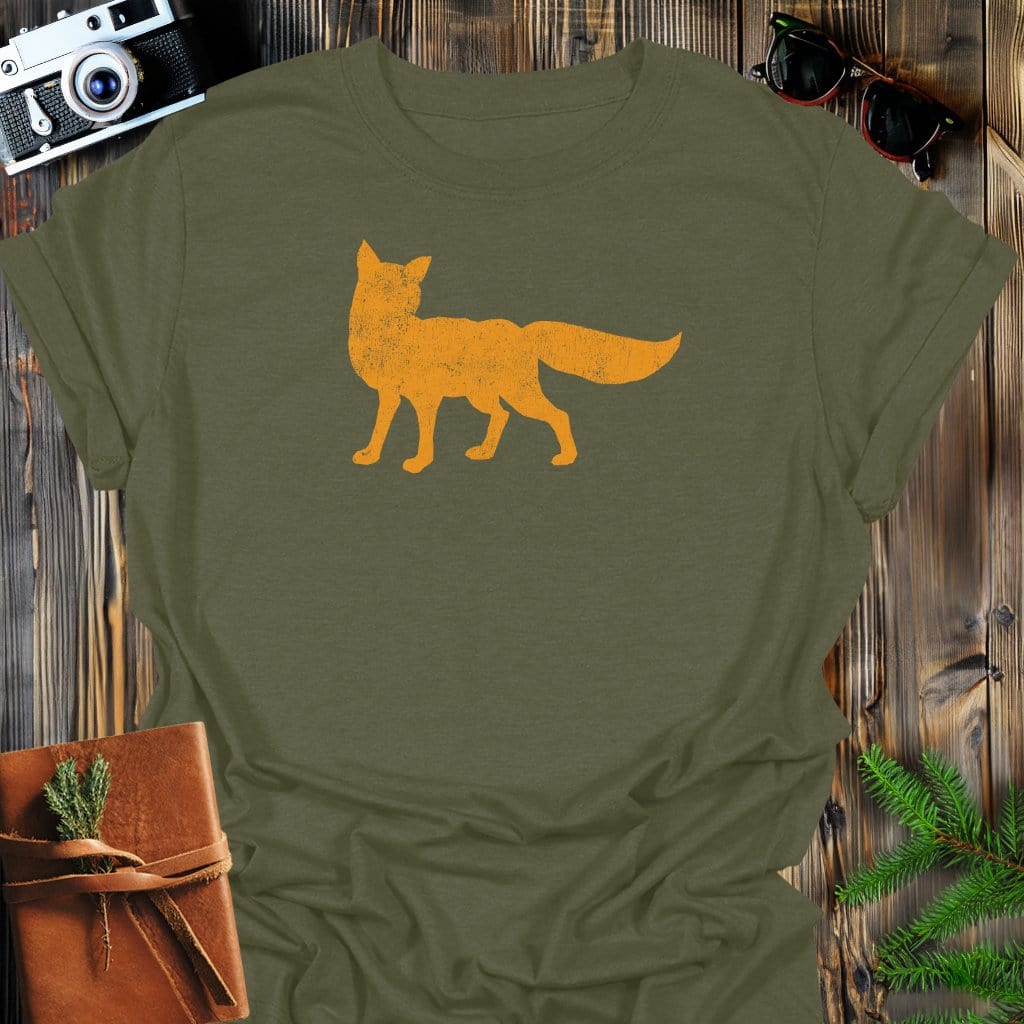 Wild Fox T-Shirt In Military Green / S Lightweight adventure tee for outdoor lovers Perfect for hiking camping or road trips Made from soft breathable cotton for all-day comfort Ideal for nature lovers and adventurers FAYO Threads outdoor apparel remember Fun Awaits You Outside