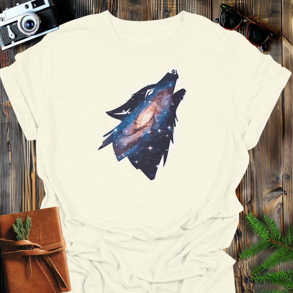 Cosmic Howl T-Shirt In Natural / S Lightweight adventure tee for outdoor lovers Perfect for hiking camping or road trips Made from soft breathable cotton for all-day comfort Ideal for nature lovers and adventurers FAYO Threads outdoor apparel remember Fun Awaits You Outside