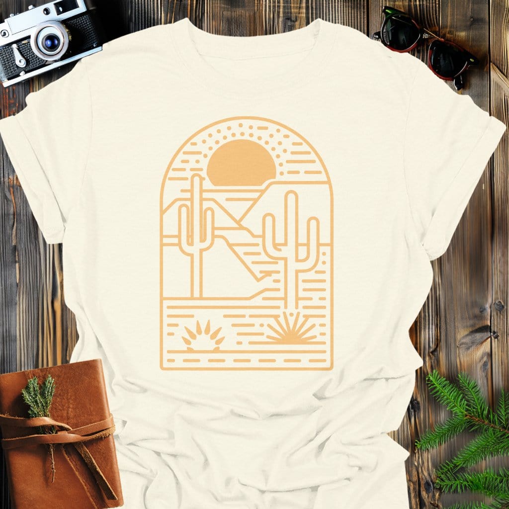 Desert Sun T-Shirt In Natural / S Lightweight adventure tee for outdoor lovers Perfect for hiking camping or road trips Made from soft breathable cotton for all-day comfort Ideal for nature lovers and adventurers FAYO Threads outdoor apparel remember Fun Awaits You Outside