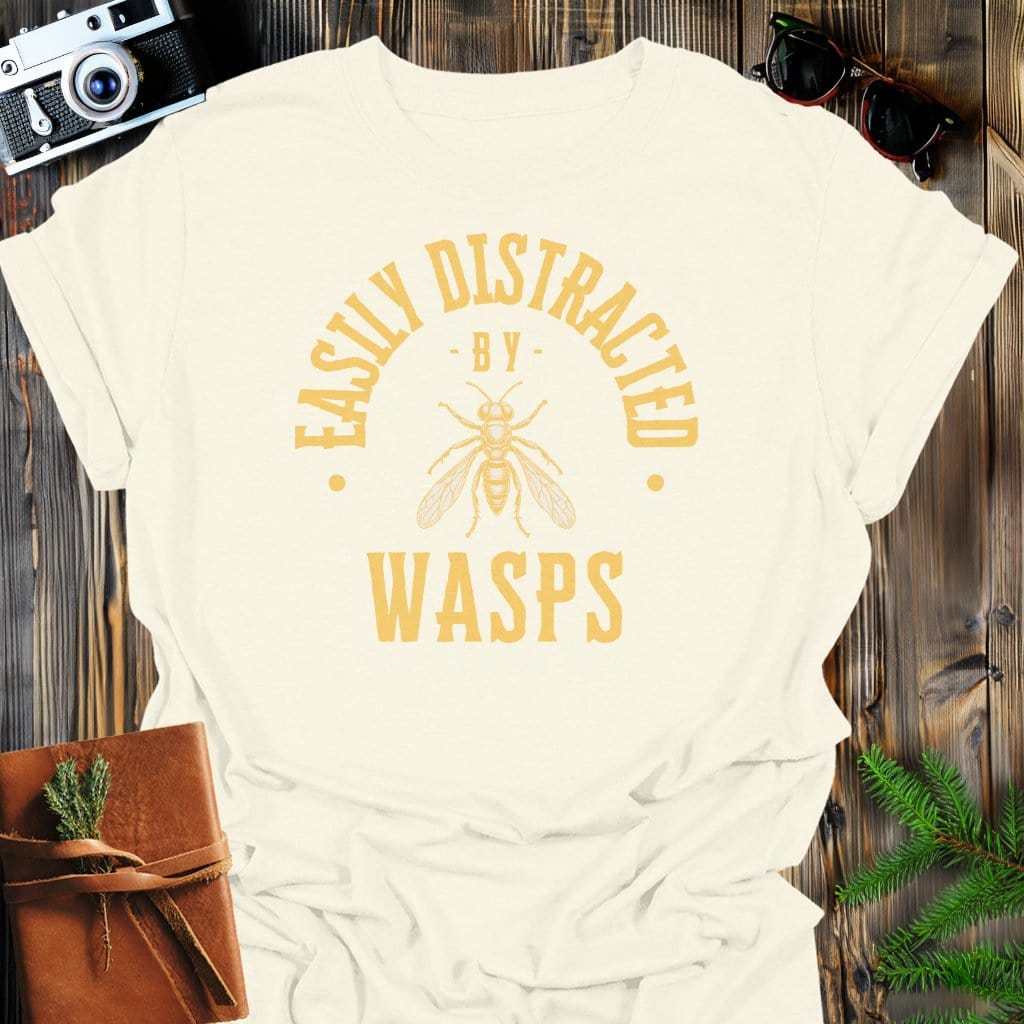 Distracted By Wasps T-Shirt In S / Natural Lightweight adventure tee for outdoor lovers Perfect for hiking camping or road trips Made from soft breathable cotton for all-day comfort Ideal for nature lovers and adventurers FAYO Threads outdoor apparel remember Fun Awaits You Outside