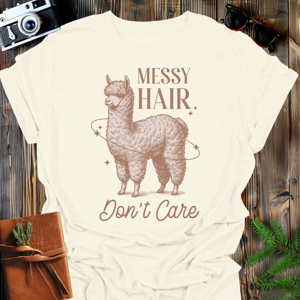 Messy Hair T-Shirt In Natural / S Lightweight adventure tee for outdoor lovers Perfect for hiking camping or road trips Made from soft breathable cotton for all-day comfort Ideal for nature lovers and adventurers FAYO Threads outdoor apparel remember Fun Awaits You Outside