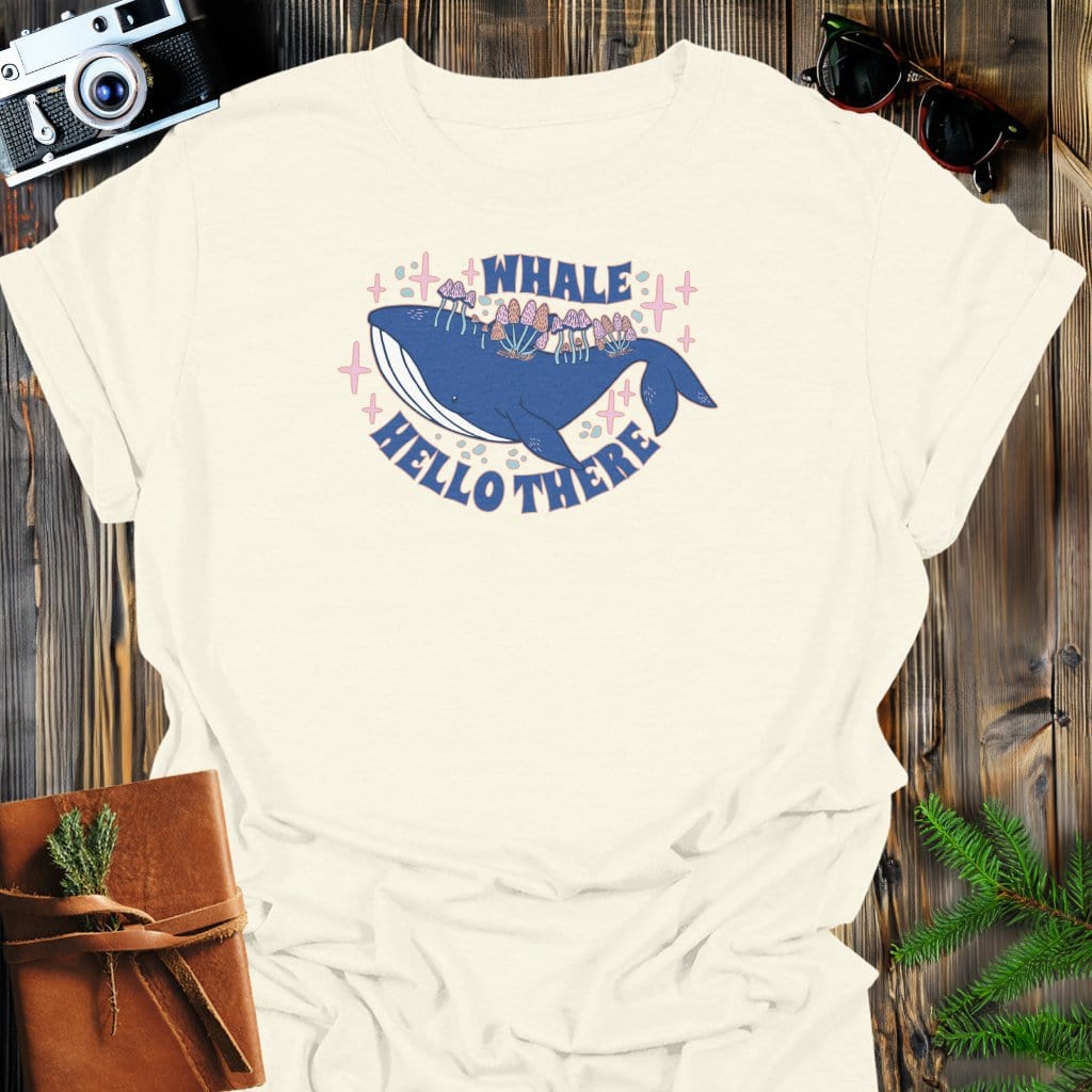 Whale Hello T-Shirt In Natural / S Lightweight adventure tee for outdoor lovers Perfect for hiking camping or road trips Made from soft breathable cotton for all-day comfort Ideal for nature lovers and adventurers FAYO Threads outdoor apparel remember Fun Awaits You Outside