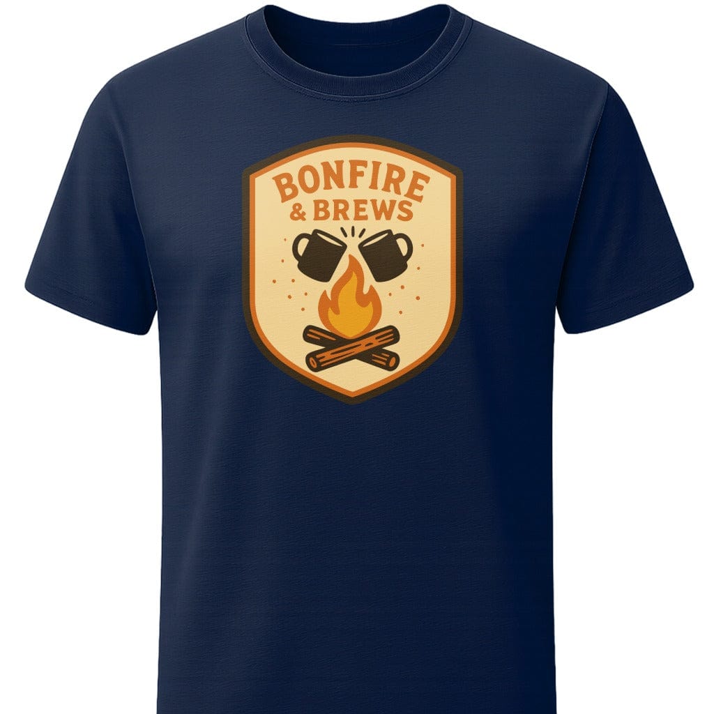 Bonfire & Brews T-Shirt In S / Navy Lightweight adventure tee for outdoor lovers Perfect for hiking camping or road trips Made from soft breathable cotton for all-day comfort Ideal for nature lovers and adventurers FAYO Threads outdoor apparel remember Fun Awaits You Outside