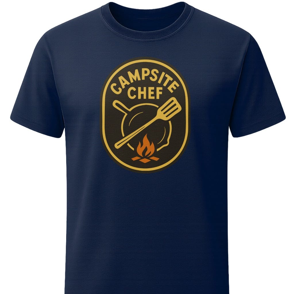 Campsite Chef T-Shirt In S / Navy Lightweight adventure tee for outdoor lovers Perfect for hiking camping or road trips Made from soft breathable cotton for all-day comfort Ideal for nature lovers and adventurers FAYO Threads outdoor apparel remember Fun Awaits You Outside