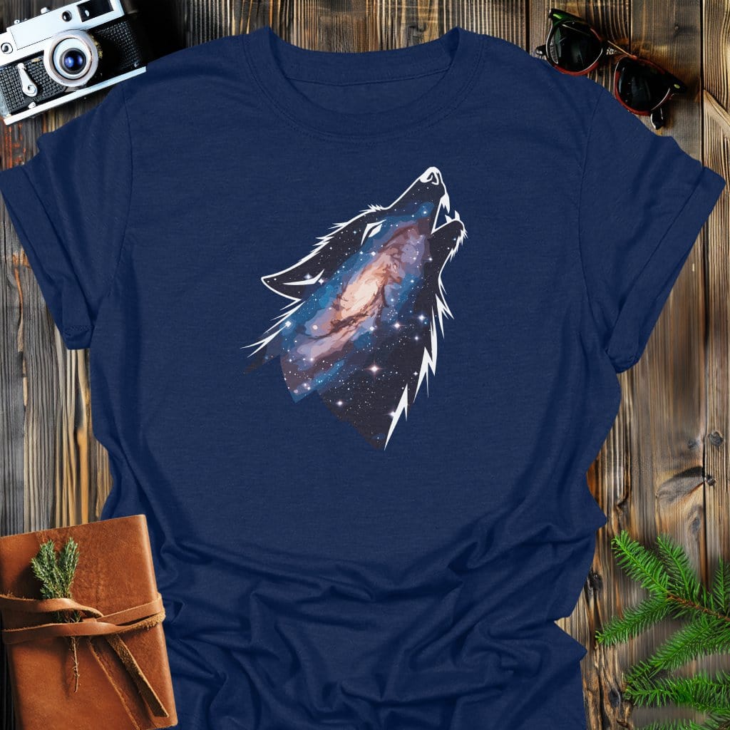Cosmic Howl T-Shirt In Navy / S Lightweight adventure tee for outdoor lovers Perfect for hiking camping or road trips Made from soft breathable cotton for all-day comfort Ideal for nature lovers and adventurers FAYO Threads outdoor apparel remember Fun Awaits You Outside