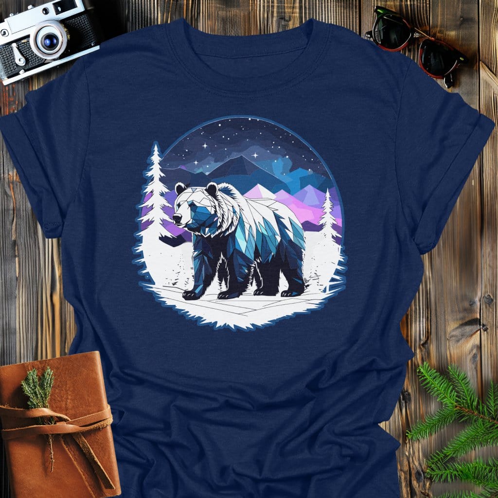 Crystal Bear T-Shirt In Navy / S Lightweight adventure tee for outdoor lovers Perfect for hiking camping or road trips Made from soft breathable cotton for all-day comfort Ideal for nature lovers and adventurers FAYO Threads outdoor apparel remember Fun Awaits You Outside