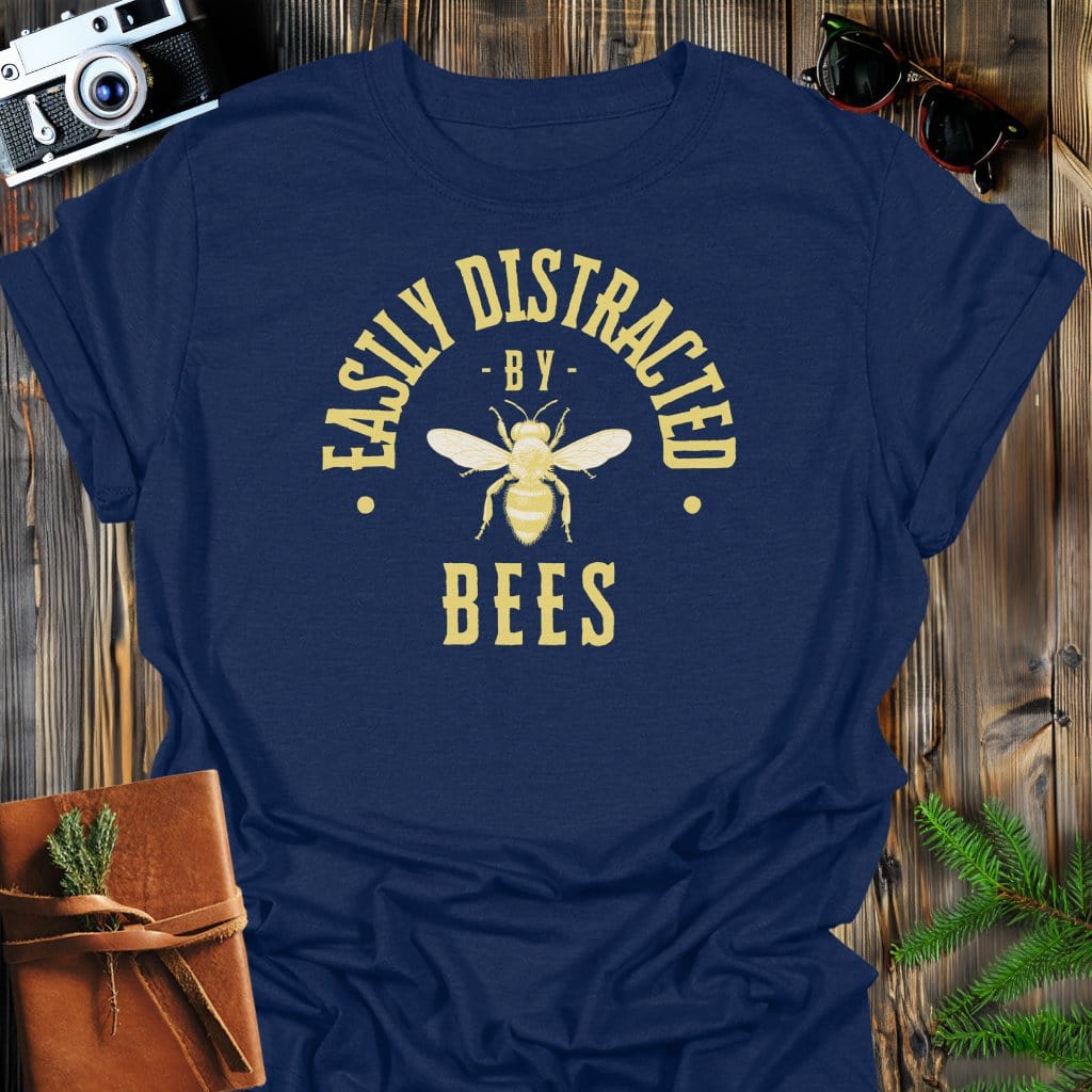Distracted By Bees T-Shirt In S / Navy Lightweight adventure tee for outdoor lovers Perfect for hiking camping or road trips Made from soft breathable cotton for all-day comfort Ideal for nature lovers and adventurers FAYO Threads outdoor apparel remember Fun Awaits You Outside