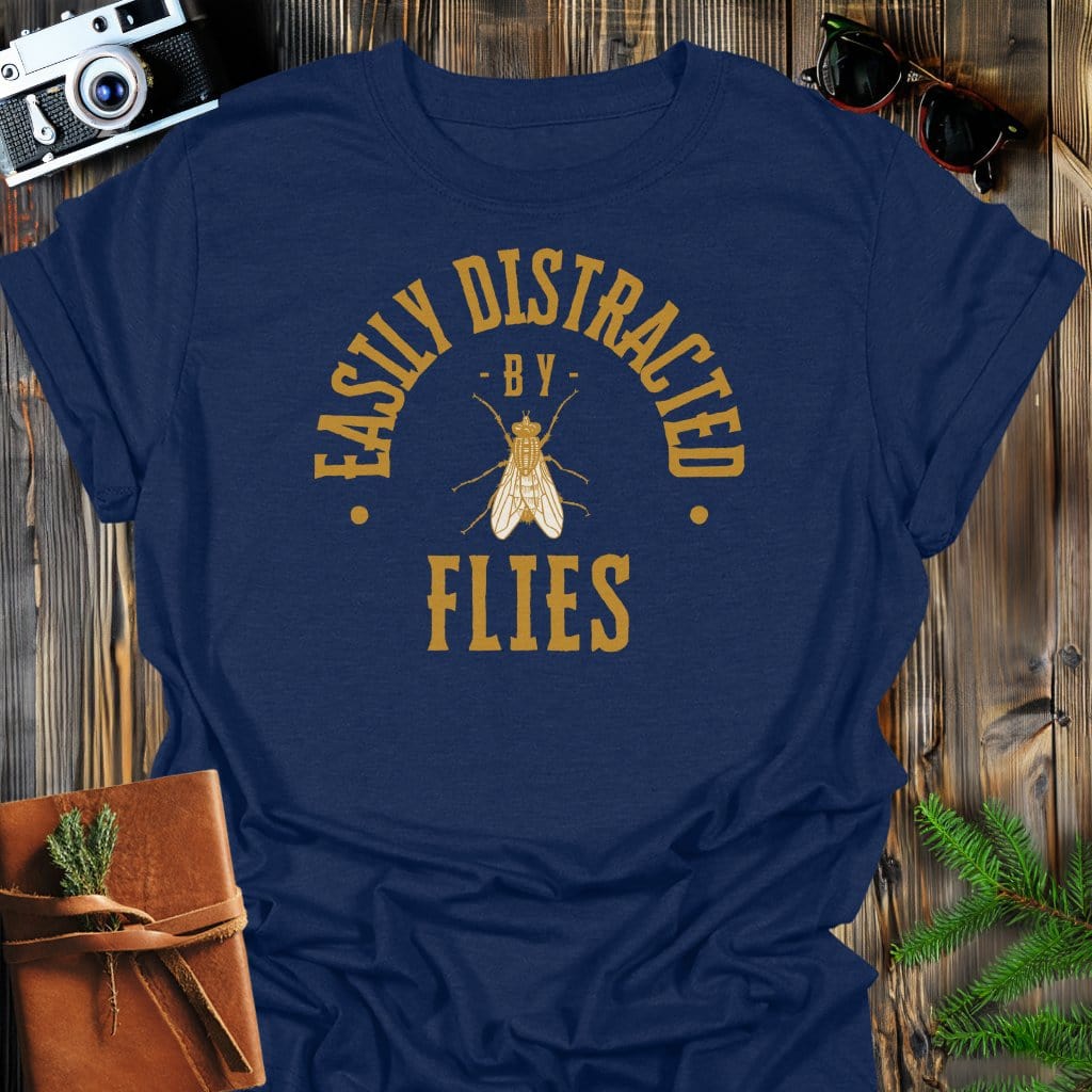 Distracted By Flies T-Shirt In S / Navy Lightweight adventure tee for outdoor lovers Perfect for hiking camping or road trips Made from soft breathable cotton for all-day comfort Ideal for nature lovers and adventurers FAYO Threads outdoor apparel remember Fun Awaits You Outside